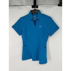 FIGS‎ Two Pocket Catarina Top Women's XXS Extreme Blue Short Sleeve Shirt V Neck
